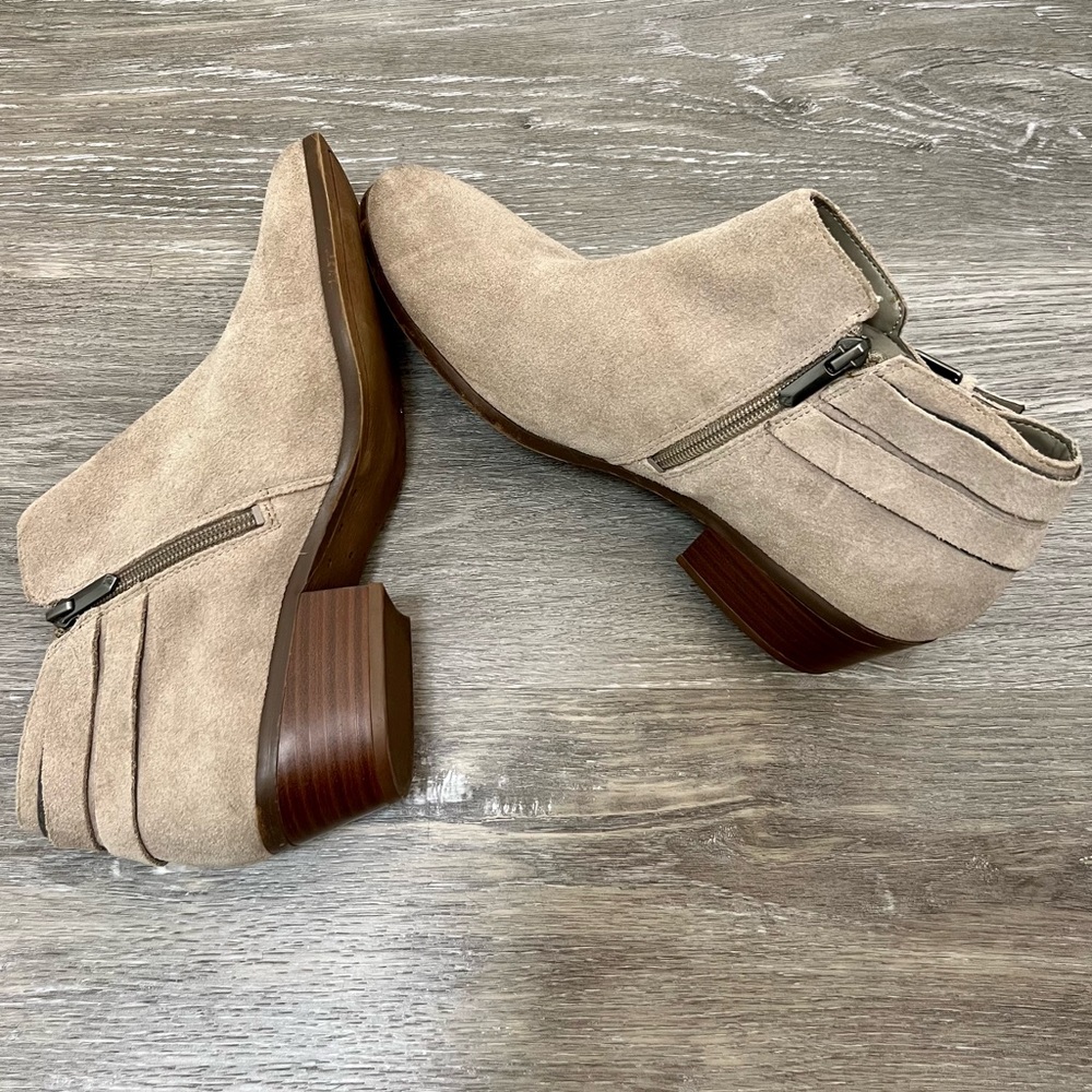 Sam Edelman Petal Suede Beige Leather Upper Side Zip Buckle Booties